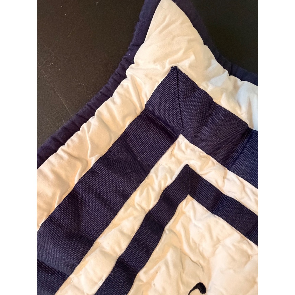 Pottery Barn Kids Navy Grosgrain Monogrammed JDL Quilted Pillow Sham 12x16 White - Picture 4 of 6